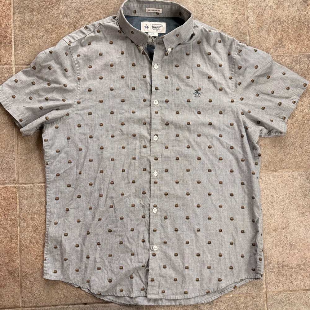 Original Penguin Cheeseburger Gray Short Sleeve Polo Size Large